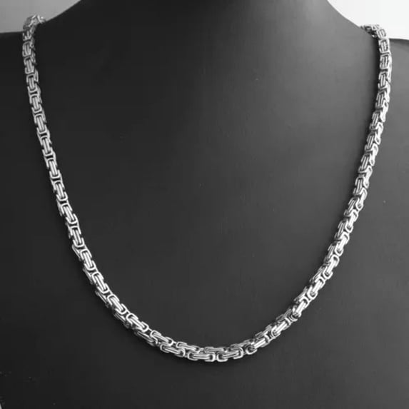 QQTDFG 4-15MM Charm Stainless Steel Silver Byzantine Box Chain Men Women Necklace 7-40"-6mm-40inch or 101cm