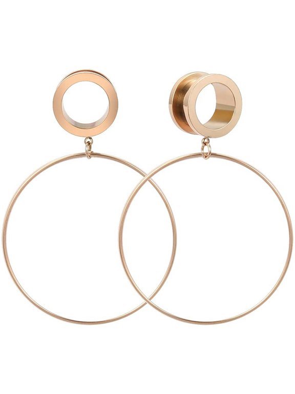 4-20mm Big Hoop Ear Plugs Tunnels for Women Stainless Steel Dangle Ear Gauges-Rose gold-10mm