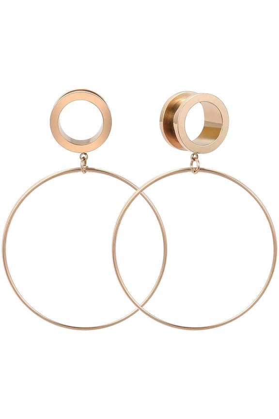 4-20mm Big Hoop Ear Plugs Tunnels for Women Stainless Steel Dangle Ear Gauges-Rose gold-20mm