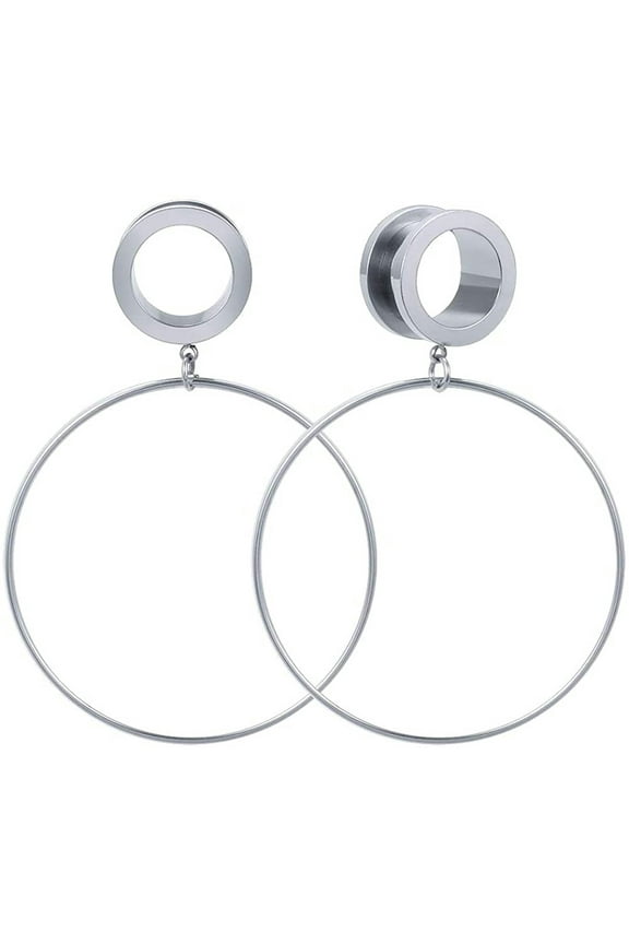 4-20mm Big Hoop Ear Plugs Tunnels for Women Stainless Steel Dangle Ear Gauges-Silver-8mm