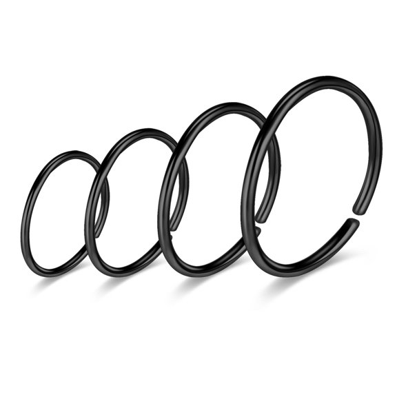 QQTDFG 4-24Pcs 20g Stainless Steel Hoop Nose Rings 6-12mm Earrings Lip Septum Piercing-Black-4pcs