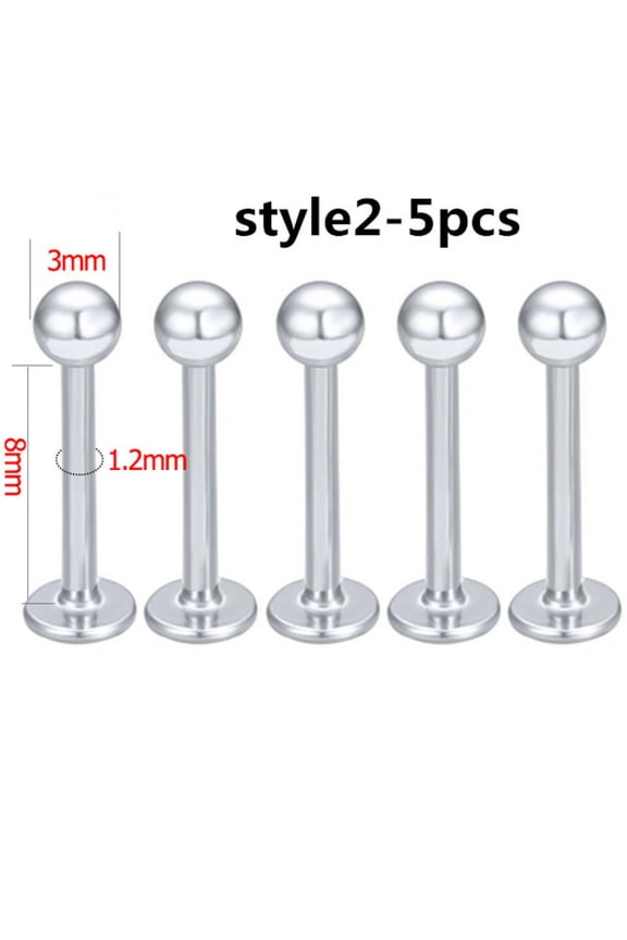 4-25Pcs/lot 16g Stainless Steel Labret Studs CZ Opal Nose Rings Ear Lip Piercing-Style2-5pcs