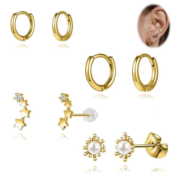 QQTDFG 4-5Pairs Stainless Steel Stud Earrings CZ Helix Rook Earring Piercing Jewelry-Set 1