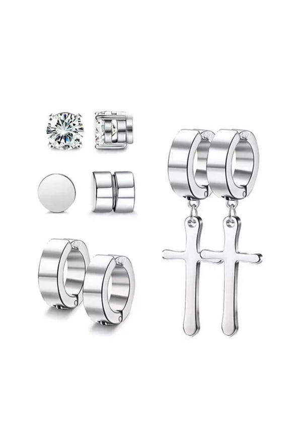 4 Pair Magnetic Stud Earrings for Men Women Stainless Steel Ear Set Non Pierced-6mm Silver