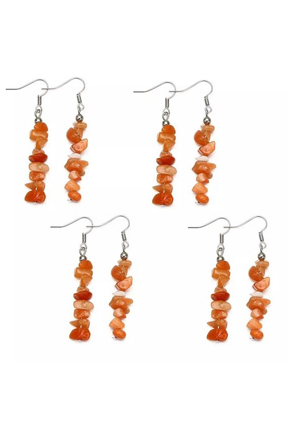 4 Pairs Natural Tumbled Red Aventurine Stone Dangle Earring Drop Hook Gems Chip-default