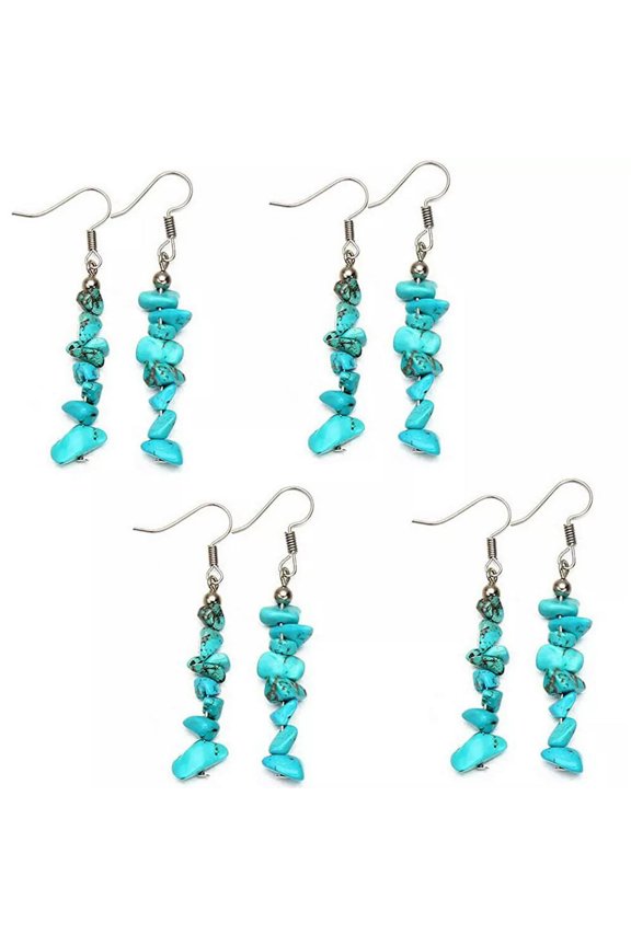 4 Pairs Natural Tumbled Turquoise Cat Eye Dangle Earring Chakra Gem Chip Set-default