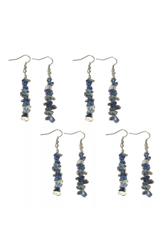4 Pairs Natural Tumbled sodalite Stone Dangle Earrings Drop Hook Gems Chip Set-default