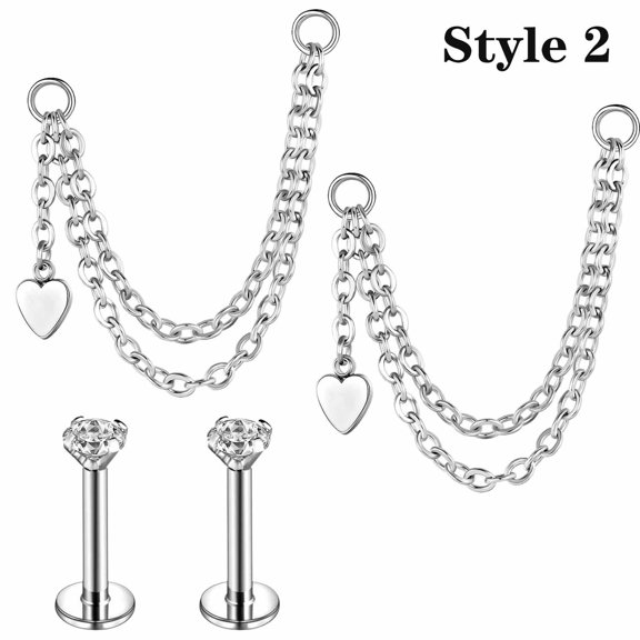 QQTDFG 4Pcs/Lot Stainless Steel Stud Earrings Connector Chains CZ Helix Conch Piercing-Style 2-70mm