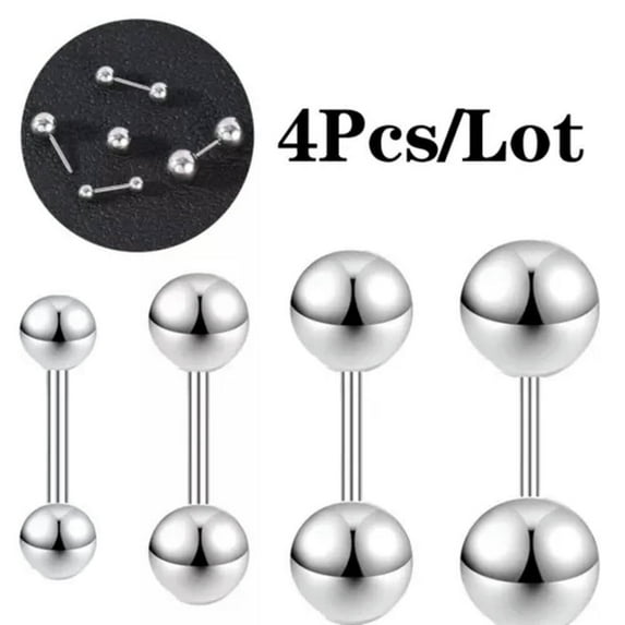 QQTDFG 4Pcs/Set 20G Stainless Steel Tongue Rings Eyebrow Ear Piercing Barbell Jewelry-Black-6mm (4pcs)