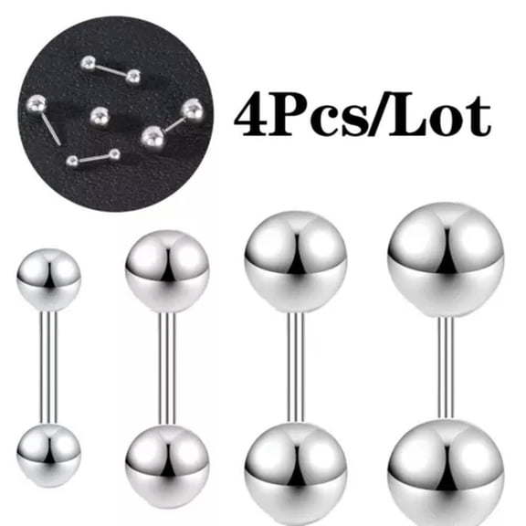 QQTDFG 4Pcs/Set 20G Stainless Steel Tongue Rings Eyebrow Ear Piercing Barbell Jewelry-Silver-6mm (4pcs)