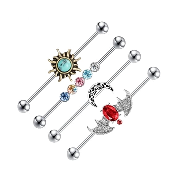 QQTDFG 4Pcs/Set Stainless Steel Industrial Earring Heart Arrow Barbell Piercing Jewelry-Silver
