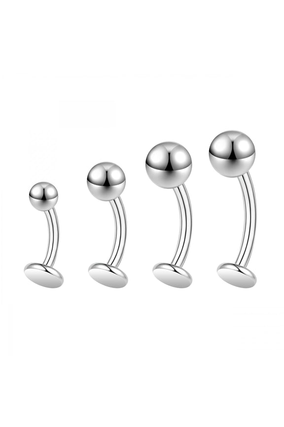 4Pcs Stainless Steel Eyebrow Rings 16g/18g Navel Belly Ring Lip Piercing Jewelry-Silver-16g (1.2mm)