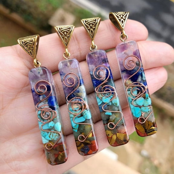 QQTDFG 4pcs 7 Charka Stone Orgonite Pendants Energy Chakra Reiki Healing Amulet-default