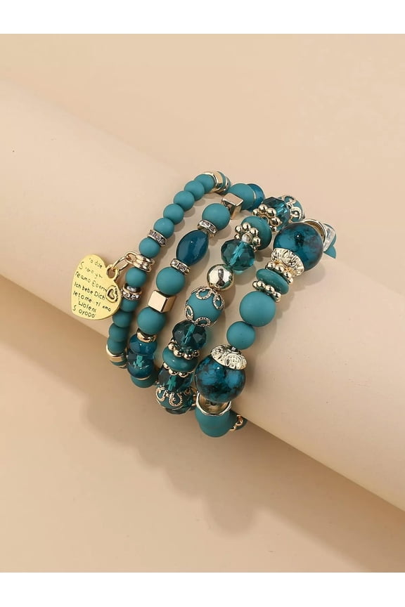 4pcs Beautiful Heart Charm Beaded Bracelet Creative Jewelry Stackable Bracelet-default