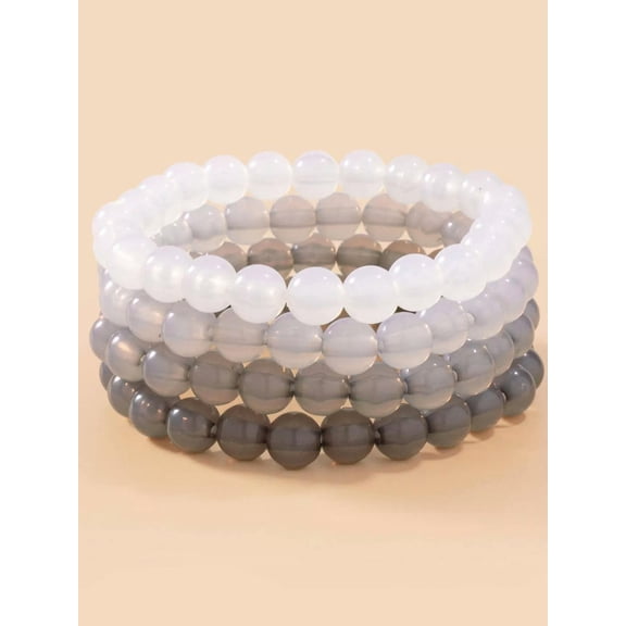 QQTDFG 4pcs Grey Ombre Set Beaded Bracelet Women Bracelet Stackable Bracelet Crafted-default