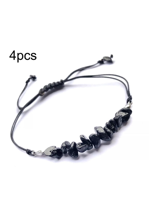 4pcs Natural Black Tourmaline Bracelet Chakra Gems Chip Set Adjustment-default