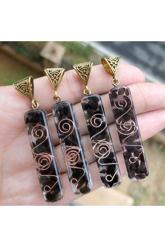 4pcs Obsidian Stone Orgonite Pendants Energy Chakra Reiki Healing Amulet-default