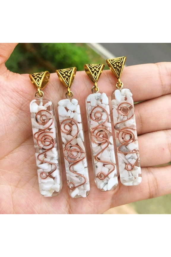 4pcs White Howlite Stone Orgonite Pendants Energy Chakra Reiki Healing Amulet-default