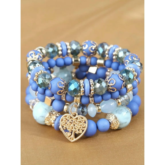 QQTDFG 4pcs/set Matte Blue Heart Charm Beaded Bracelet Women Bracelet Stackable-default