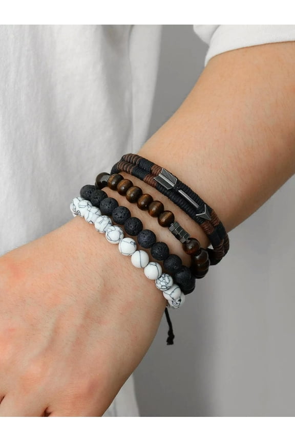4pcs/set Men Arrow Decor Beaded Bracelet for Men Jewelry for Men Gift for Men-default