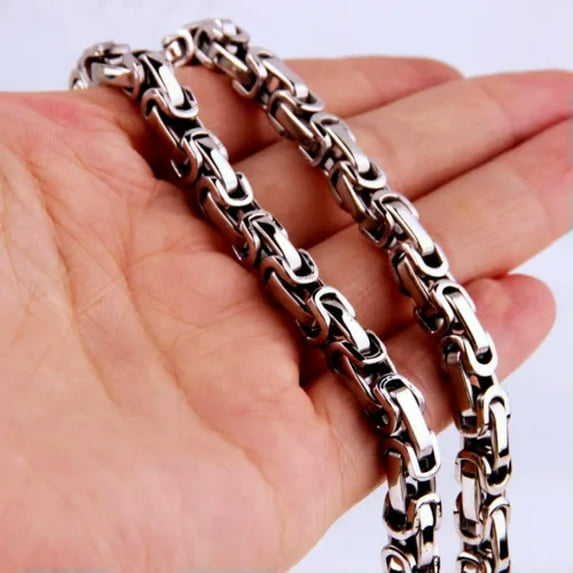 QQTDFG 5/6/8mm Silver Gold Black 316L Stainless Steel Byzantine Box Chain Mens Necklace-Silver-8mm-8inch bracelet