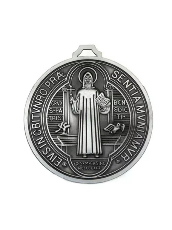 5 Inch Saint Benito Medal Zinc Alloy Benedict Cross Medal-Silver Plated