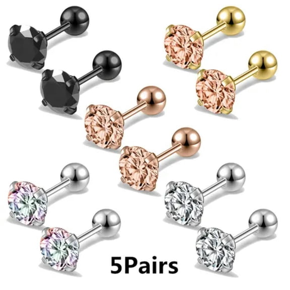 QQTDFG 5 Pairs 20G 3-6mm CZ Zircon Stud Earrings Set Stainless Steel Helix Ear Piercing-5 Pairs (4mm)