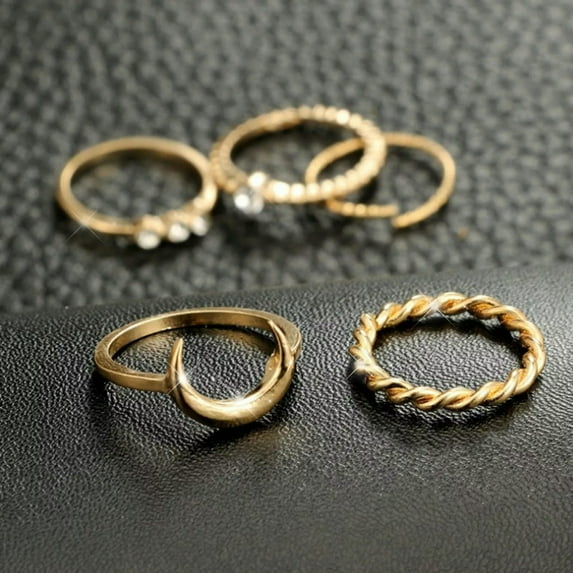 QQTDFG 5 Pcs/Set Crystal Moon Star Gold Initial Rings Set Female Gemstone Ring Jewelry-default