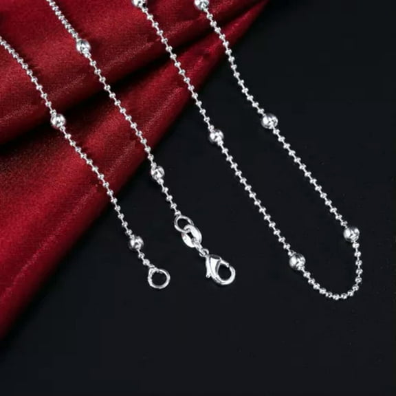 QQTDFG 5PC 925Sterling Silver 4mm Round Ball Beaded Chains Sweater Necklace 18"-24"-20