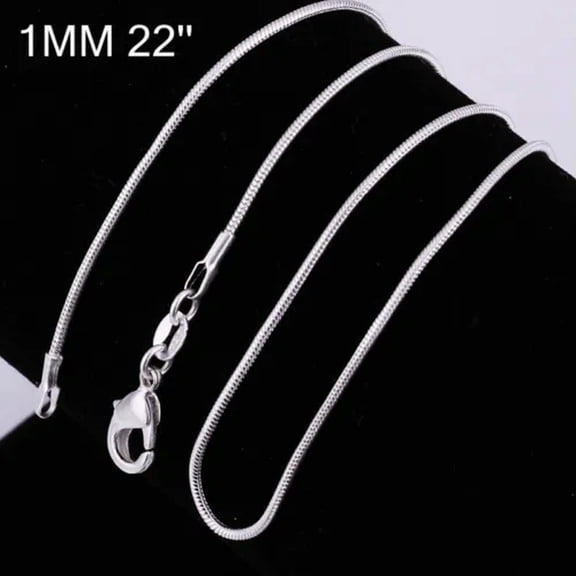 QQTDFG 5PC 925Sterling Silver Jewelry Snake Bone Chain Women Men Necklace 1MM 2MM C010-22 inch-1MM