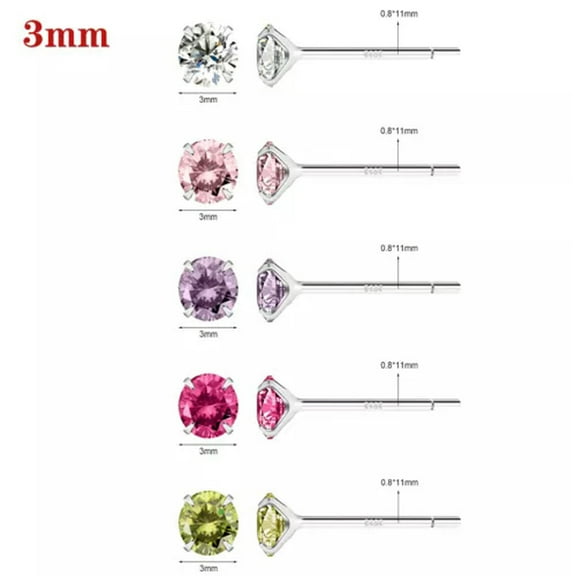 QQTDFG 5Pairs 925 Sterling Silver Stud Earrings 20G CZ Cartilage Helix Piercing Jewelry-3MM CZ