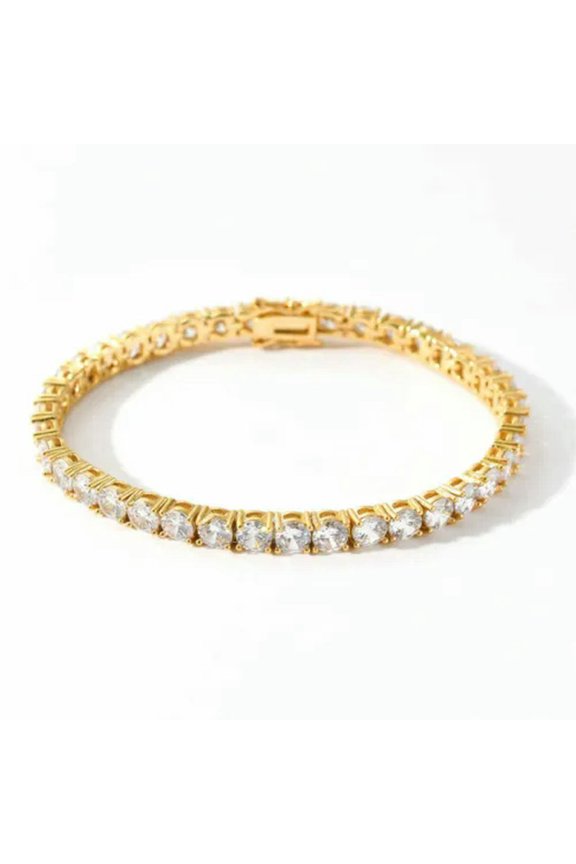 5mm Tennis Chain Iced Flooded CZ Hip Hop Men Women Bracelet Necklace A9293-5-Bracelet - 8"-5mm - Gold