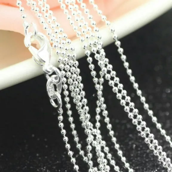 QQTDFG 5pcs 925Sterling Silver Fashion 2mm 16"-30" Round Ball Beaded Chains Necklace-22"