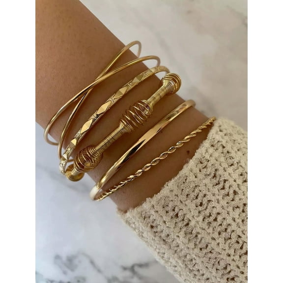 QQTDFG 5pcs Creative Style Crossed Pattern Twisted Bangle Bracelet Fashion Jewelry-default