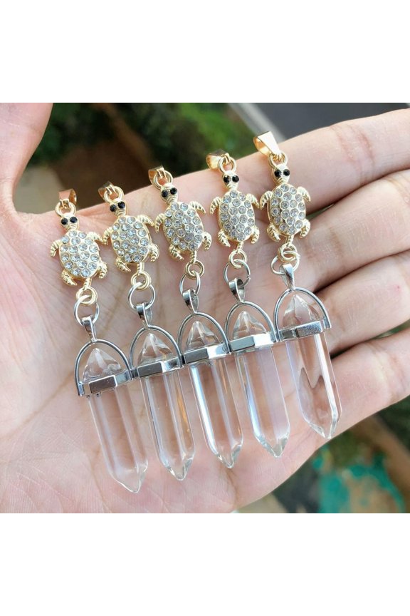 5pcs Healing Clear Crystal Stone Pendants Tortoise Chakra Reiki Amulet Point-default