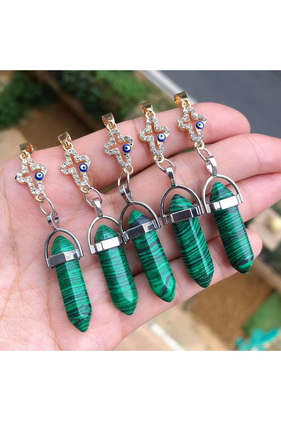 5pcs Healing Malachite Stone Pendants Cross Chakra Reiki Amulet Point-default