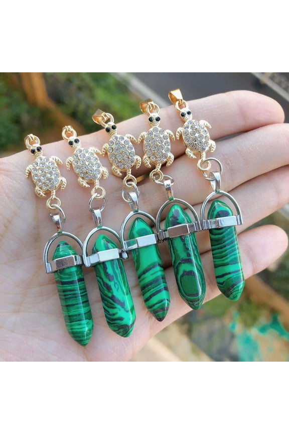 5pcs Healing Malachite Stone Pendants Tortoise Chakra Reiki Amulet Point-default