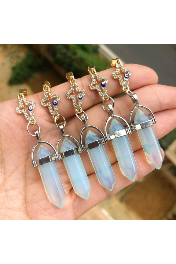 5pcs Healing Opalite Stone Pendants Cross Chakra Reiki Amulet Point-default
