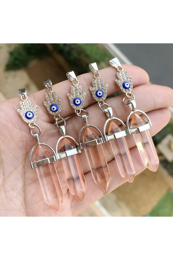 5pcs Healing Orange Crystal Pendants Buddha Palm Chakra Reiki Amulet Point-default