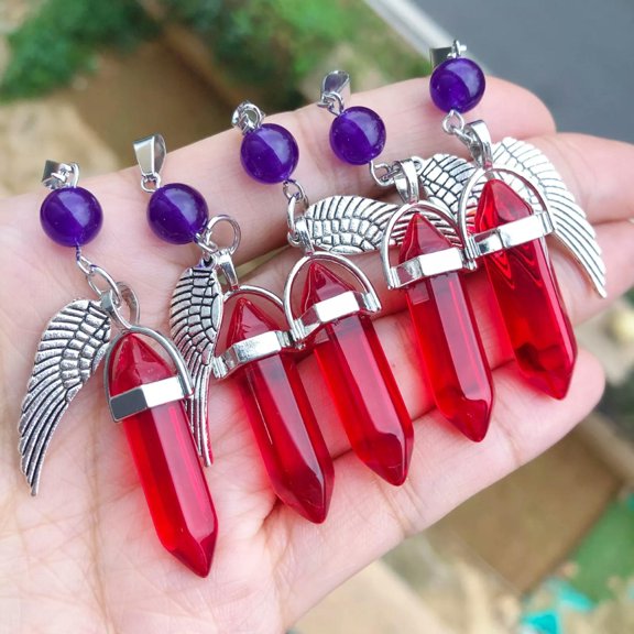QQTDFG 5pcs Healing Red Crystal Pendants Angel Wing Chakra Reiki Amulet Point-default
