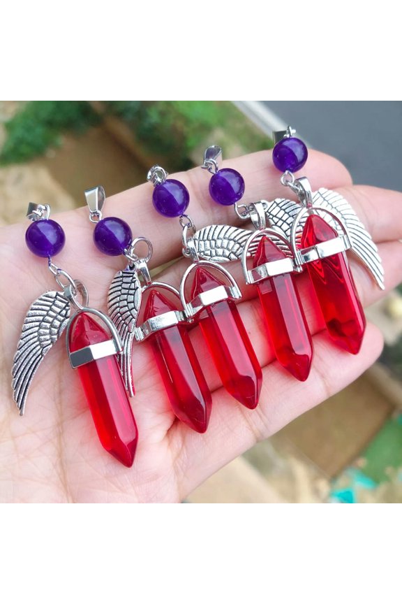 5pcs Healing Red Crystal Pendants Angel Wing Chakra Reiki Amulet Point-default