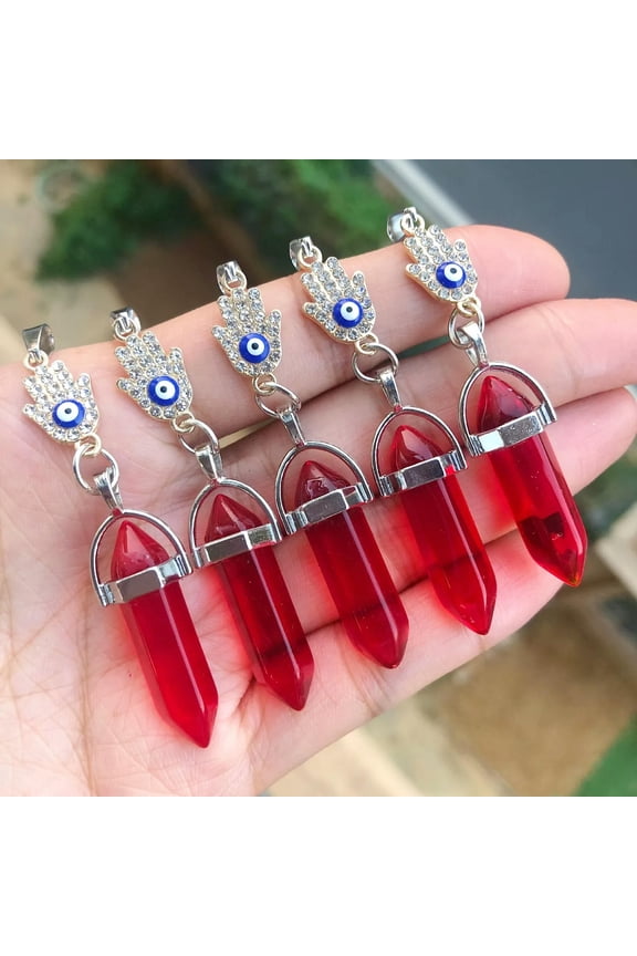 5pcs Healing Red Crystal Pendants Buddha Palm Chakra Reiki Amulet Point-default