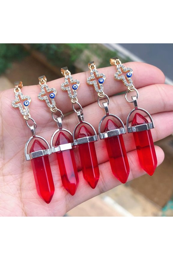 5pcs Healing Red Crystal Pendants Cross Chakra Reiki Amulet Point-default