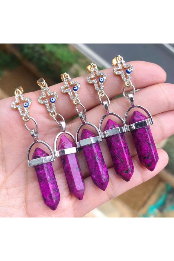 5pcs Healing Rose Red Spot Stone Pendants Cross Chakra Reiki Amulet Point-default