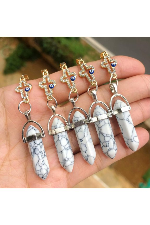 5pcs Healing White Howlite Stone Pendants Cross Chakra Reiki Amulet Point-default