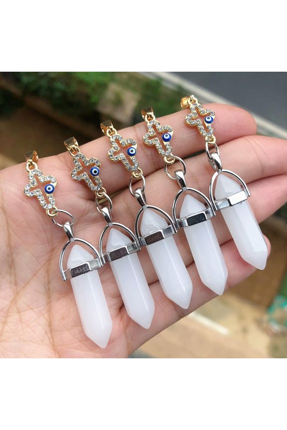 5pcs Healing White Jasper Stone Pendants Cross Chakra Reiki Amulet Point-default