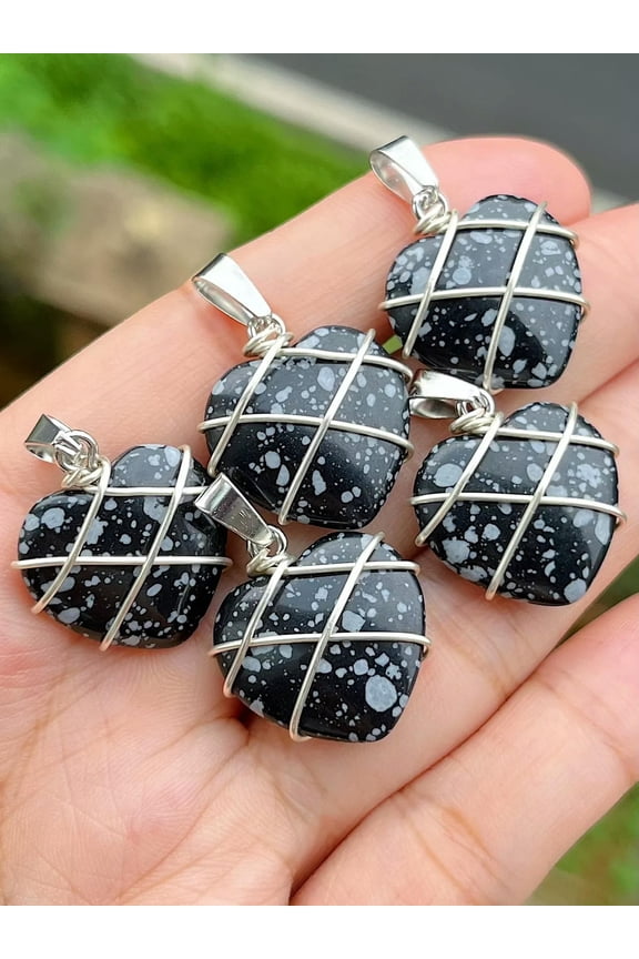 5pcs Snowflake Obsidian stone Butterfly Pendants Chakra Reiki Healing Amulet-default