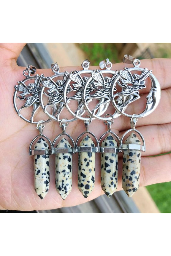 5pcs Speckle Stone Pendants Moon Goddess Chakra Reiki Healing Amulet Point-default