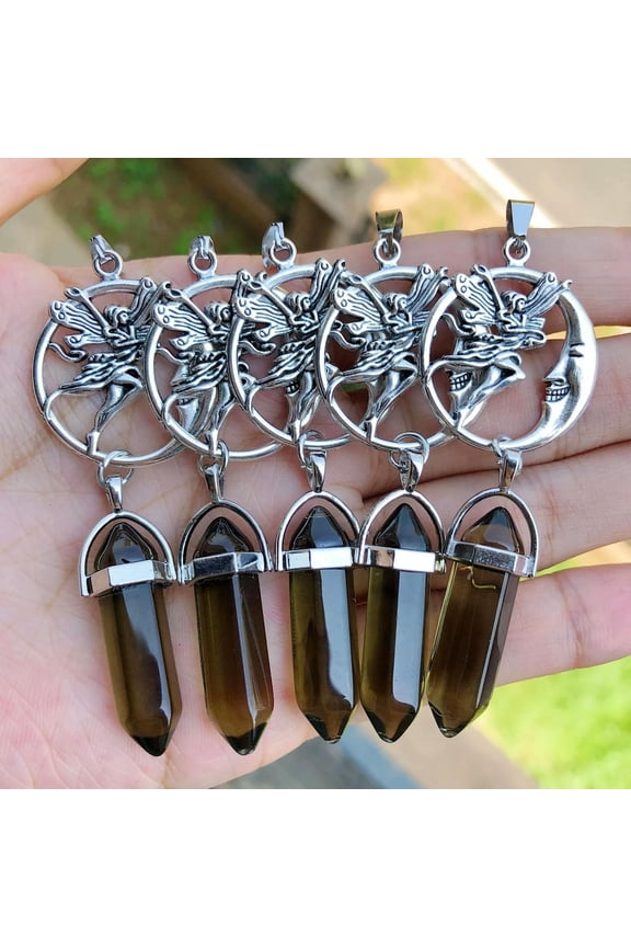 5pcs Tea Crystal Stone Pendants Moon Goddess Chakra Reiki Healing Amulet Point-default