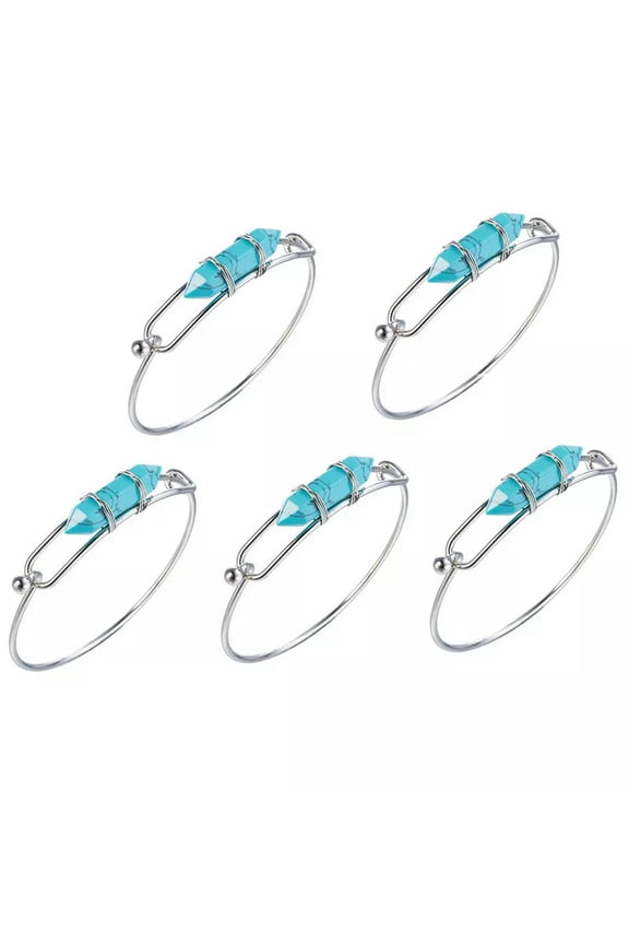 5pcs Turquoise Stone Hexagon Bangle Bracelet Chakra Reiki Healing Adjustable-default